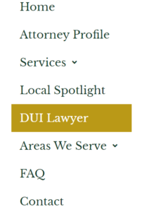 Menu From Website With Only One Page On DUI